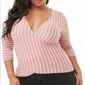 Striped faux-wrap top